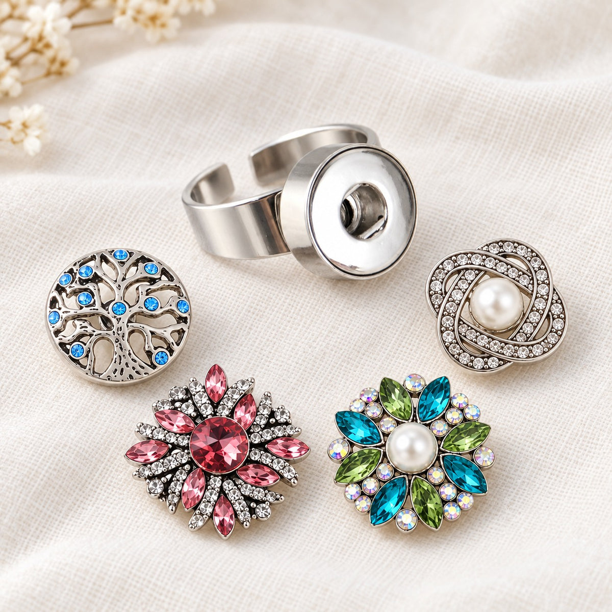 Stainless Steel Sandy Snap Interchangeable Charm Ring
