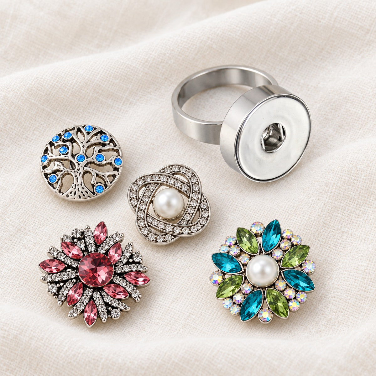 Stainless Steel Sandy Snap Interchangeable Charm Ring