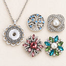 Assorted Round Silver Flower Sandy Snap Interchangeable Charm Necklace plain base with four separate snap styling options