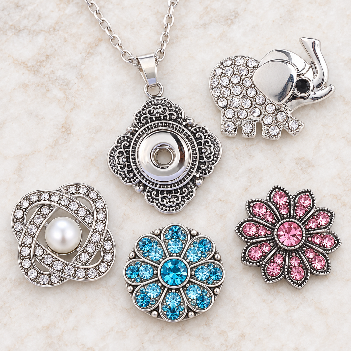 Classic Pendant on 24" Chain Sandy Snap Interchangeable Charm Necklace
