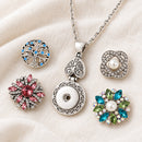 Circle Pendant & Vintage Heart Sandy Snap Interchangeable Charm Necklace plain base beside four separate decorative snaps; styling choices