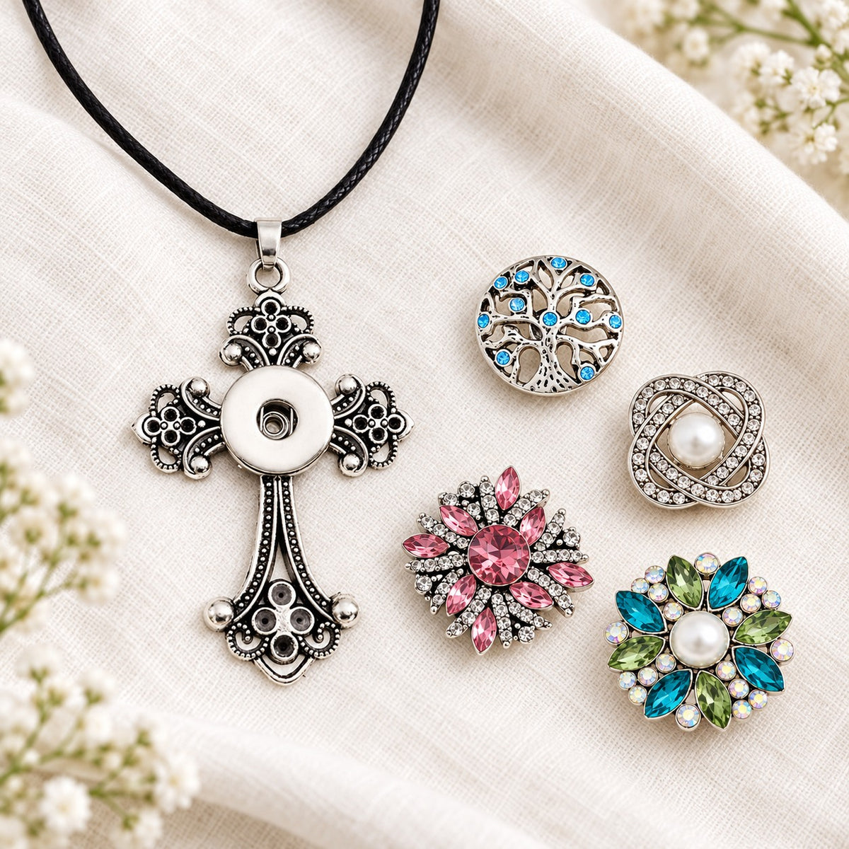 Founders Favorite Cross Sandy Snap Interchangeable Charm Necklace