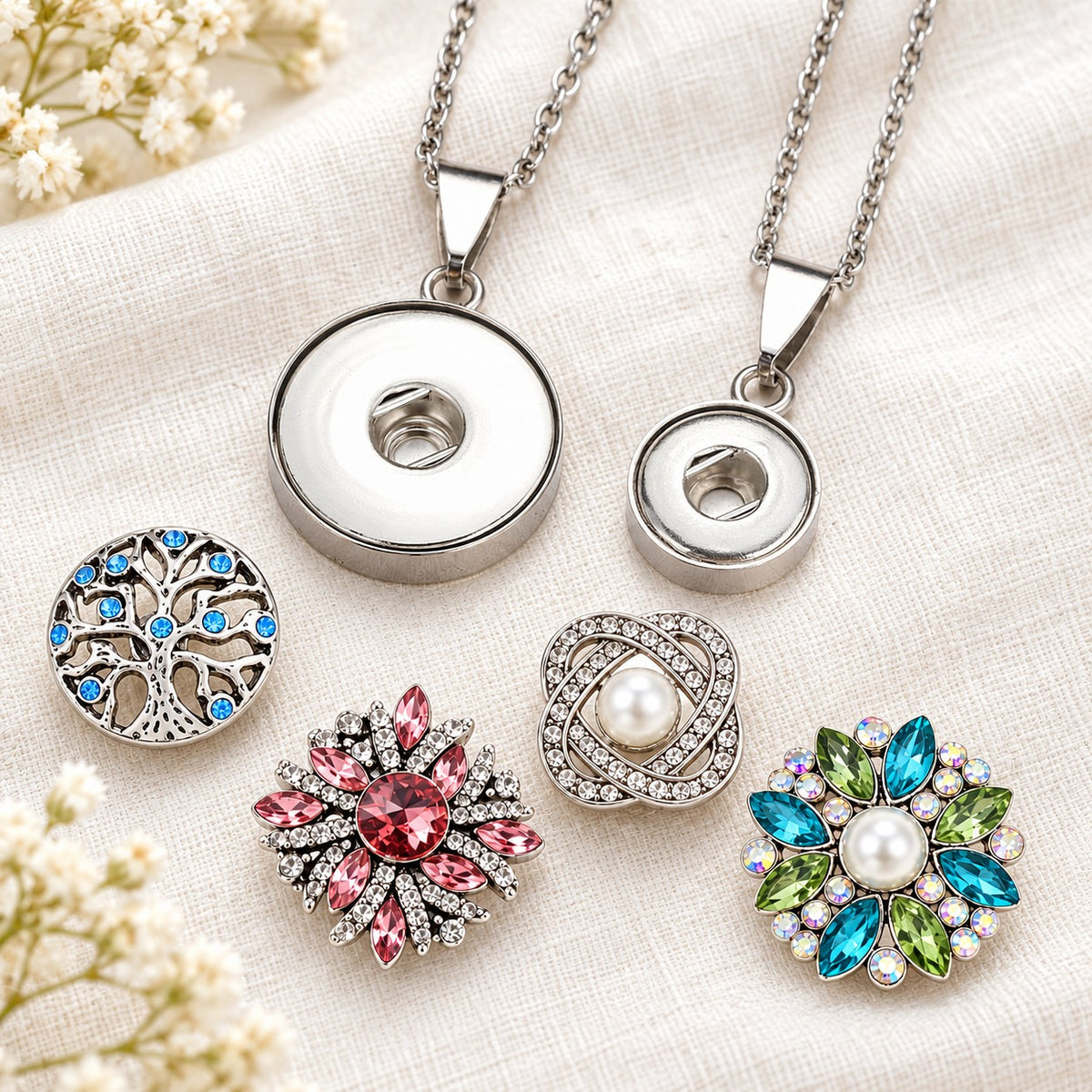 Plain Stainless Steel 2 Sizes Sandy Snap Interchangeable Charm Necklace