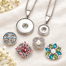 Plain Stainless Steel 2 Sizes Sandy Snap Interchangeable Charm Necklace plain base beside four separate decorative snaps; styling choices