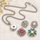 Stainless Steel Pendant Sandy Snap Interchangeable Charm Necklace plain base beside four separate decorative snaps; styling choices