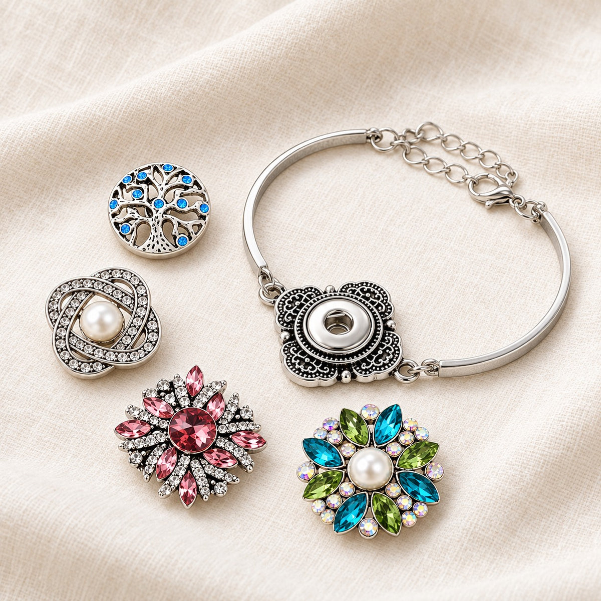 Vintage Style 12mm Sandy Snap Bracelet or Earrings Set