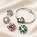 Vintage Style 12mm Sandy Snap Bracelet or Earrings Set plain base beside four separate decorative snaps; styling choices