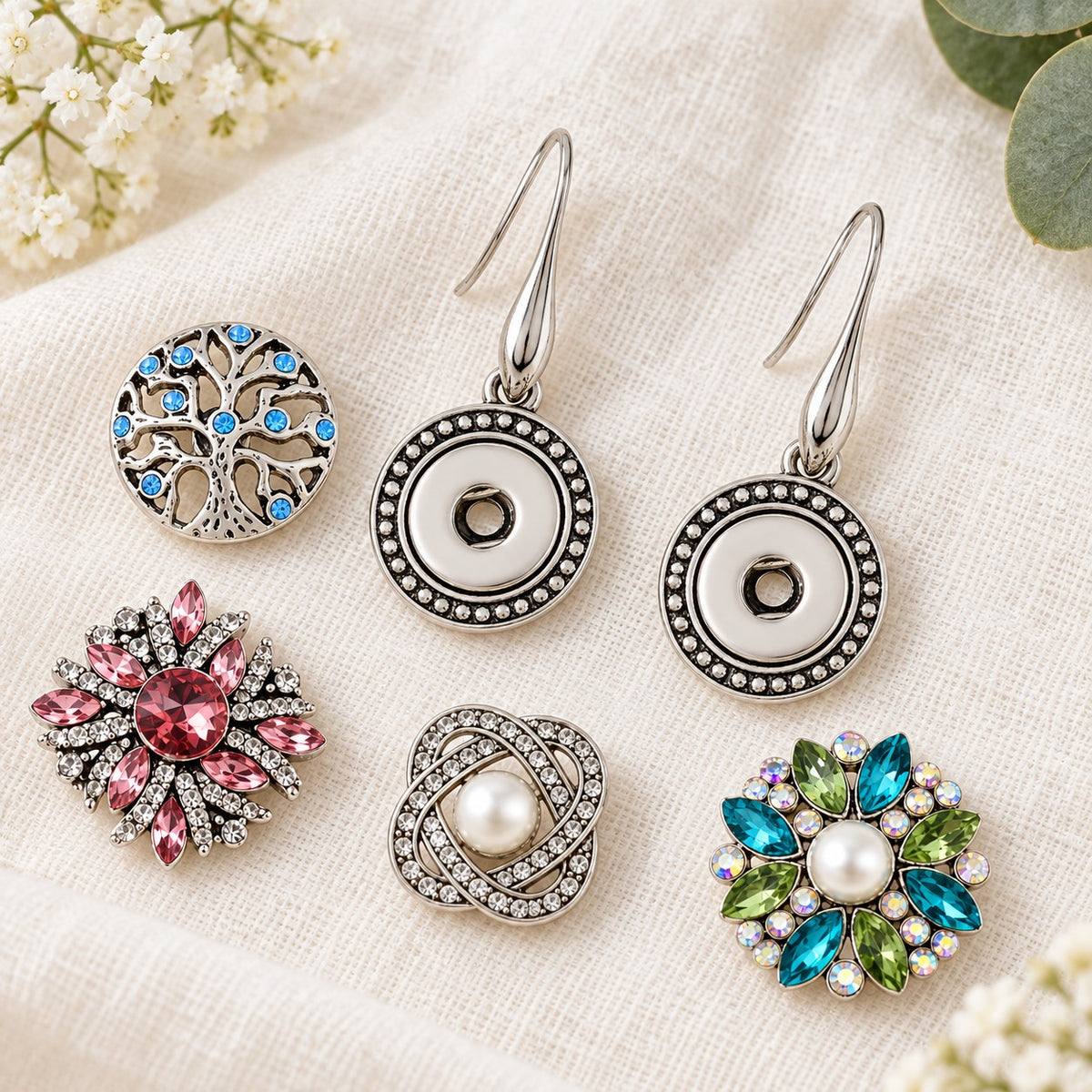 Classic Drop Pendant Sandy Snap Interchangeable Charm Earrings
