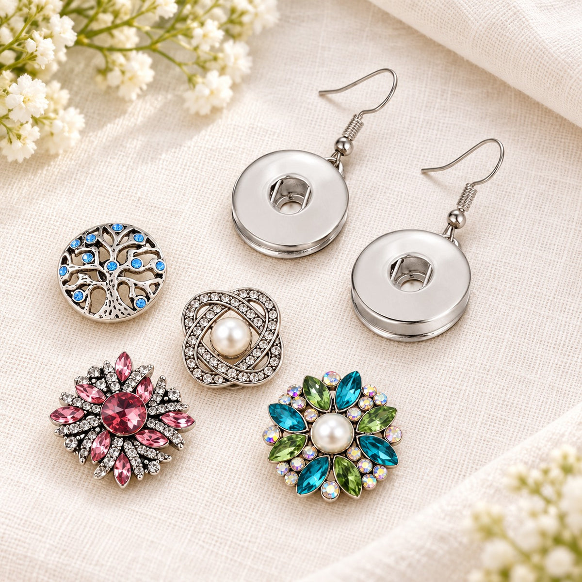 Simple Silver or Gold Sandy Snap Interchangeable Charm Earrings