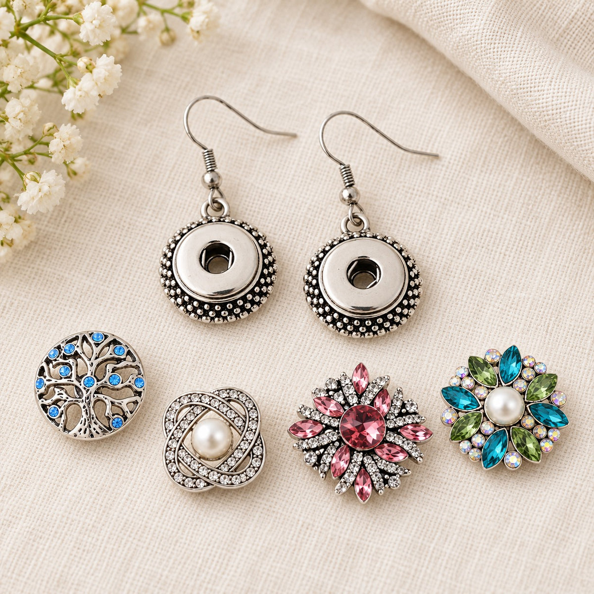 Round Artistic Sandy Snap Interchangeable Charm Earrings 12mm