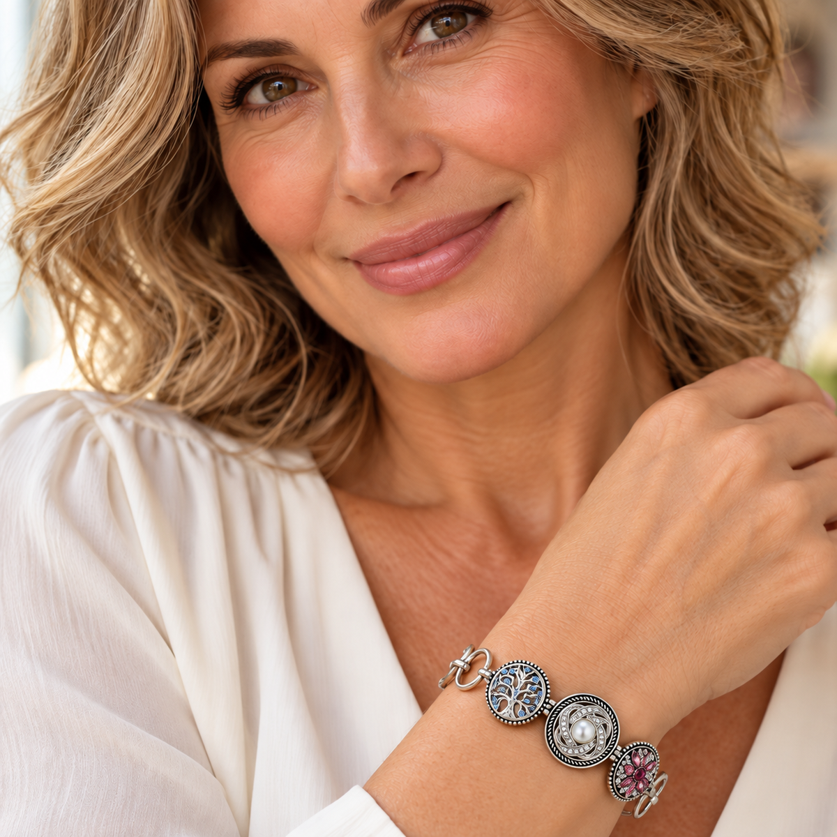 Sandy Snap Three Snaps Silver 18mm Toggle Clasp Bracelet (L20)