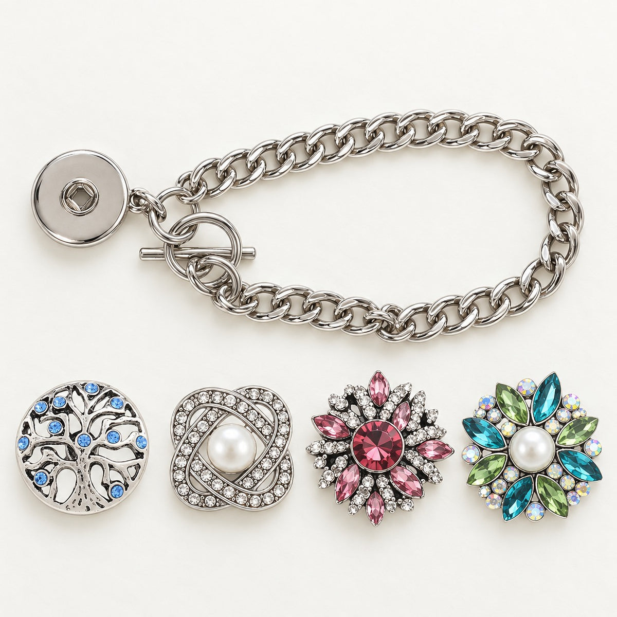Silver Snap Charm Bracelet