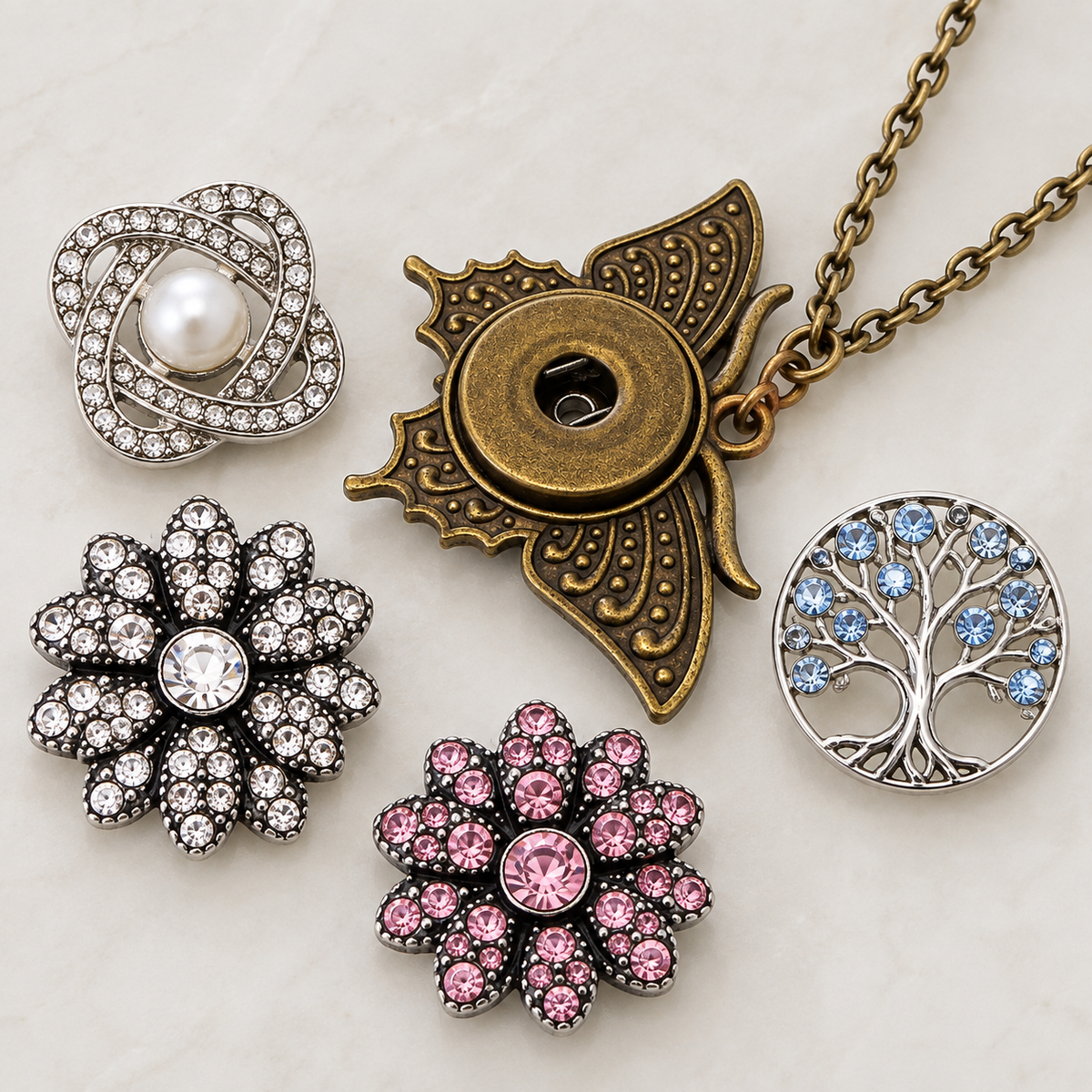 Sandy Snap 18mm Bronze Butterfly Necklace (L18)