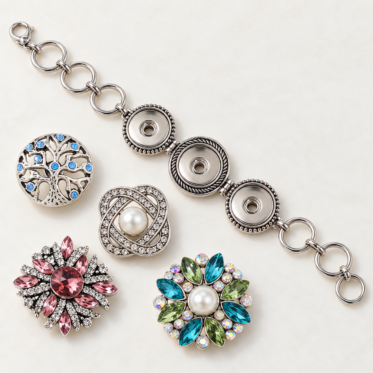 Sandy Snap Three Snaps Silver 18mm Toggle Clasp Bracelet (L20)
