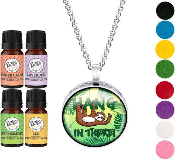 Wild Essentials - Hang In There Sloth Necklace Diffuser & 4 essential oils