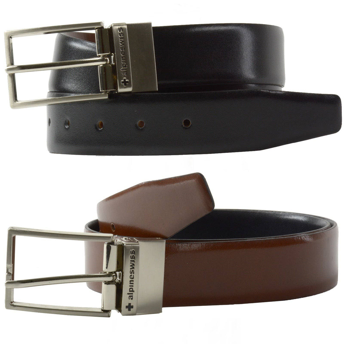 Alpine Swiss - Alpine Swiss Mens Dress Belt Reversible Black Brown Leather Imported from Spain - SB02R-SB06R-P