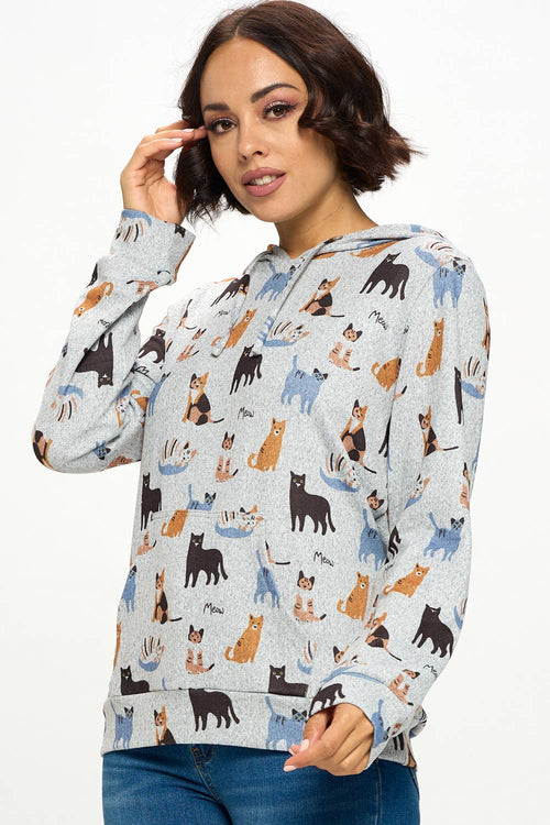 Allover Colorful Cat print Hoodie With Pocket