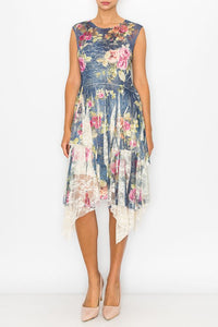 Origami Denim Rose Lace Inspired Dress 4609BG