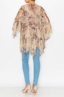 Origami Apparel ~ Taupe and Rose Lace Inspired Tiered Cardigan - OLS-4618TP/2ROSE