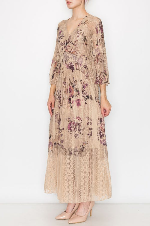Origami Apparel ~ Tea Rose Lace and Crochet Inspired Dress OLS-4658TP/2ROSE