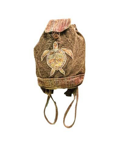 Earth Divas - Cotton Backpack With Embroidered Sea Turtle, Brown