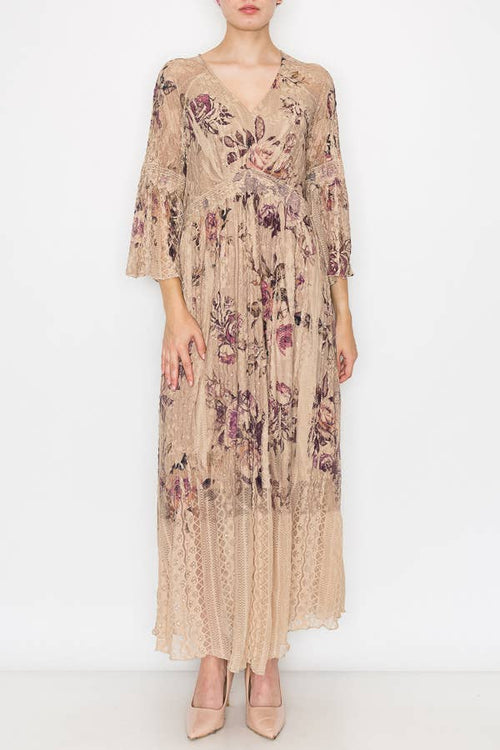 Origami Apparel ~ Tea Rose Lace and Crochet Inspired Dress OLS-4658TP/2ROSE