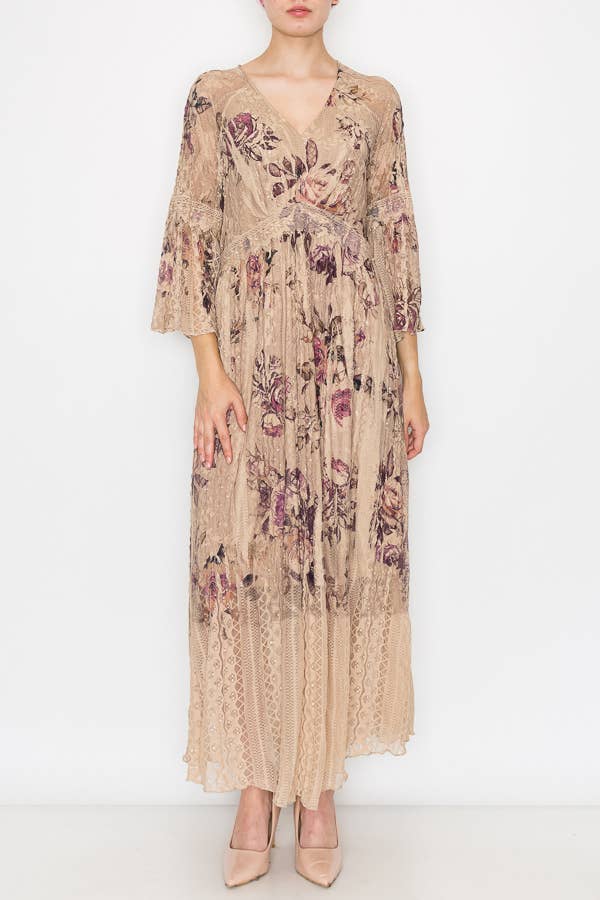 Origami Apparel ~ Tea Rose Lace and Crochet Inspired Dress OLS-4658TP/2ROSE