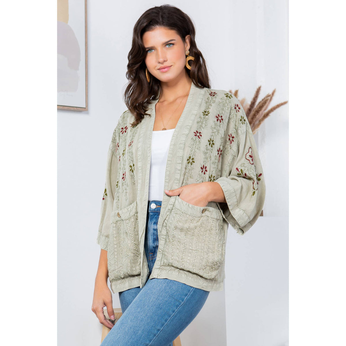YOUNG THREADS - Artisanal Tapestry: Stonewashed Rayon Kimono With Multicolor