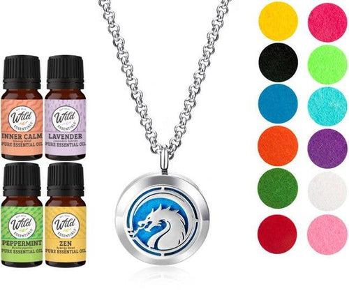 Wild Essentials - Fire Dragon Diffuser Necklace Set with 4 essential oils