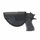 Black holster shown holding a demonstration handgun