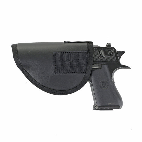 Black holster shown holding a demonstration handgun