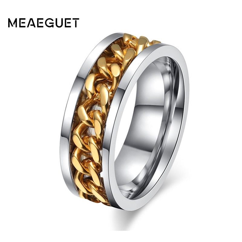 Rotatable Chain Men Rings Stainless Steel Spinner Reliever Stress Jewelry Black Gold Silver Color