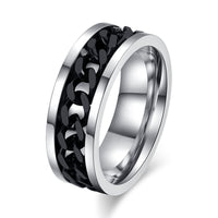 Rotatable Chain Men Rings Stainless Steel Spinner Reliever Stress Jewelry Black Gold Silver Color