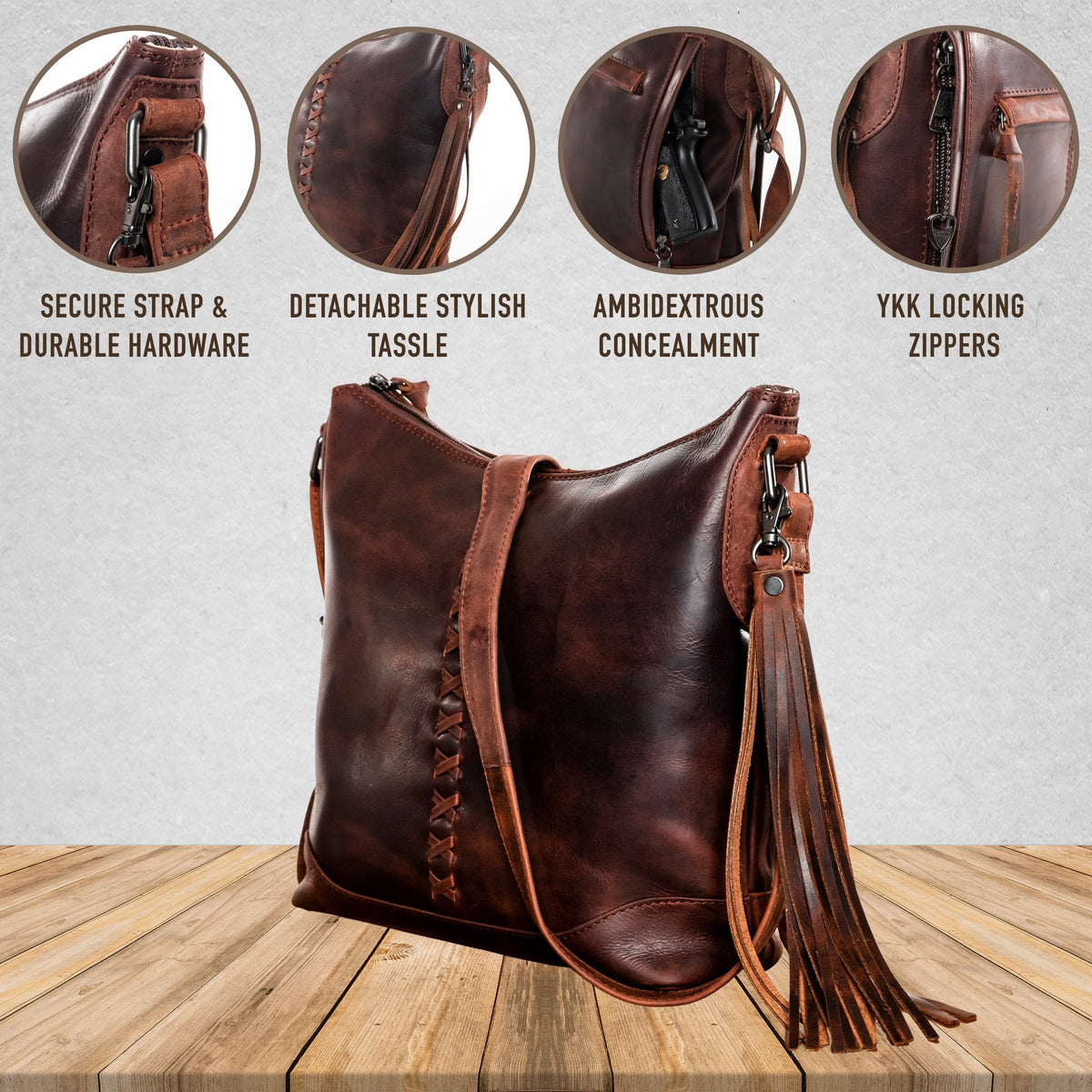Concealed Carry Blake Scooped Leather Crossbody by lady Conceal