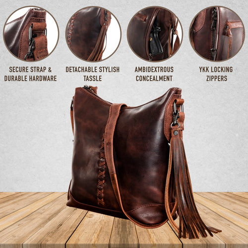 Concealed Carry Blake Scooped Leather Crossbody by lady Conceal