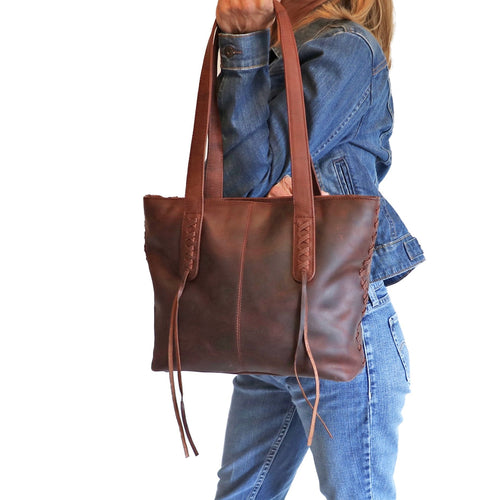 Concealed Carry Reagan Medium Leather Laced Tote by Lady Conceal