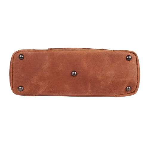 Bottom view of the brown Lady Conceal Kendall stitched tote
