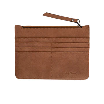 Back view of the tan slim RFID wallet included with the Lady Conceal Kinsley crossbody