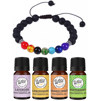 Wild Essentials - "7 Chakras" Lava Stone Aromatherapy Bracelet Set with 4 oils