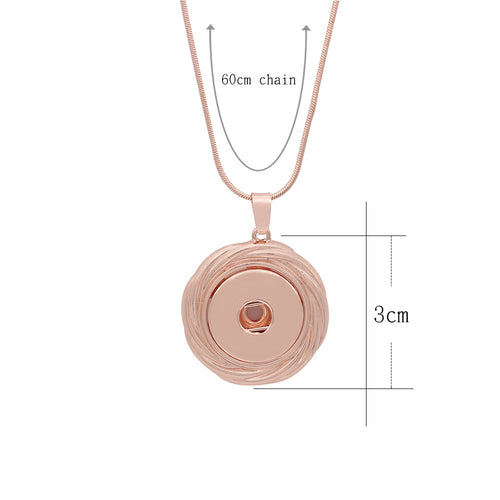Measurement diagram for a rose gold-tone round snap pendant necklace