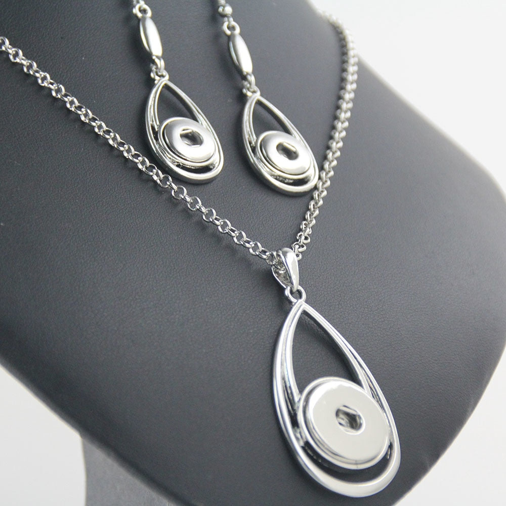 Water Drop Shape Sandy Snap Interchangeable Charm Necklace & Earring Set