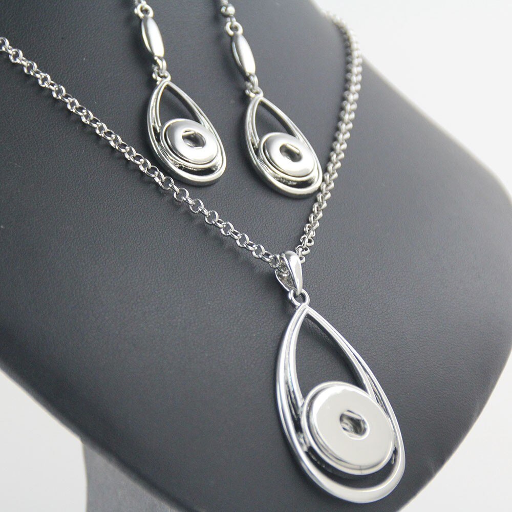 Water Drop Shape Sandy Snap Interchangeable Charm Necklace & Earring Set