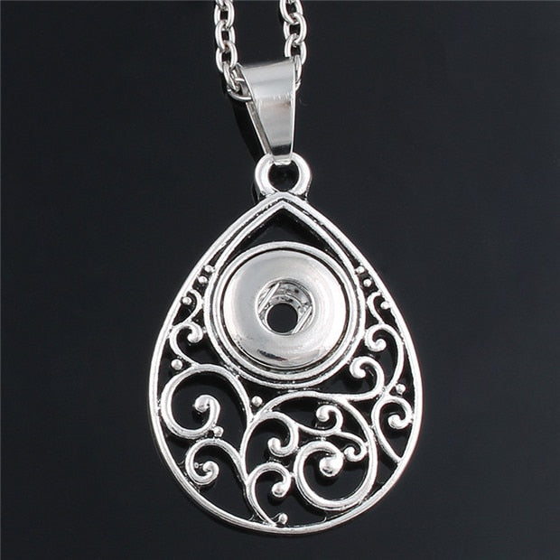 Filigree Teardrop Sandy Snap Interchangeabe Charm Necklace & Earring Set