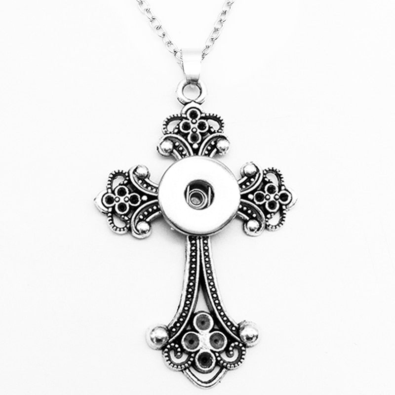 Vintage Style Cross Sandy Snap Interchangeable Charm Necklace