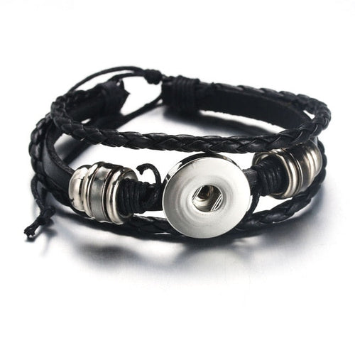 Black braided multi-strand Sandy Snap bracelet with a silver-tone snap setting, beads and adjustable cord