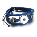 Blue braided multi-strand Sandy Snap bracelet with a silver-tone snap setting, beads and adjustable cord