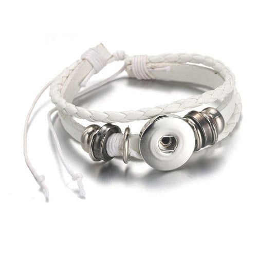 White braided multi-strand Sandy Snap bracelet with a silver-tone snap setting, beads and adjustable cord