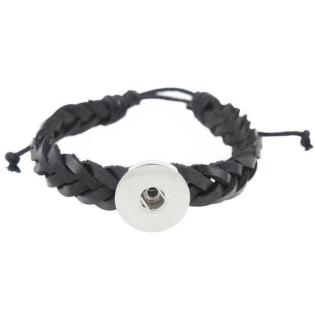 Braided Leather Sandy Snap Interchangeable Charm Bracelet