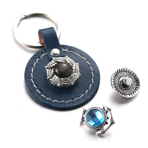 Round PU Leather Sandy Snap Interchangeable Charm Keychain