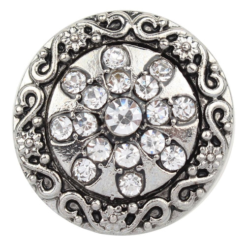 Flower Design Metal and Crystal Sandy Snap Interchangeable Charm